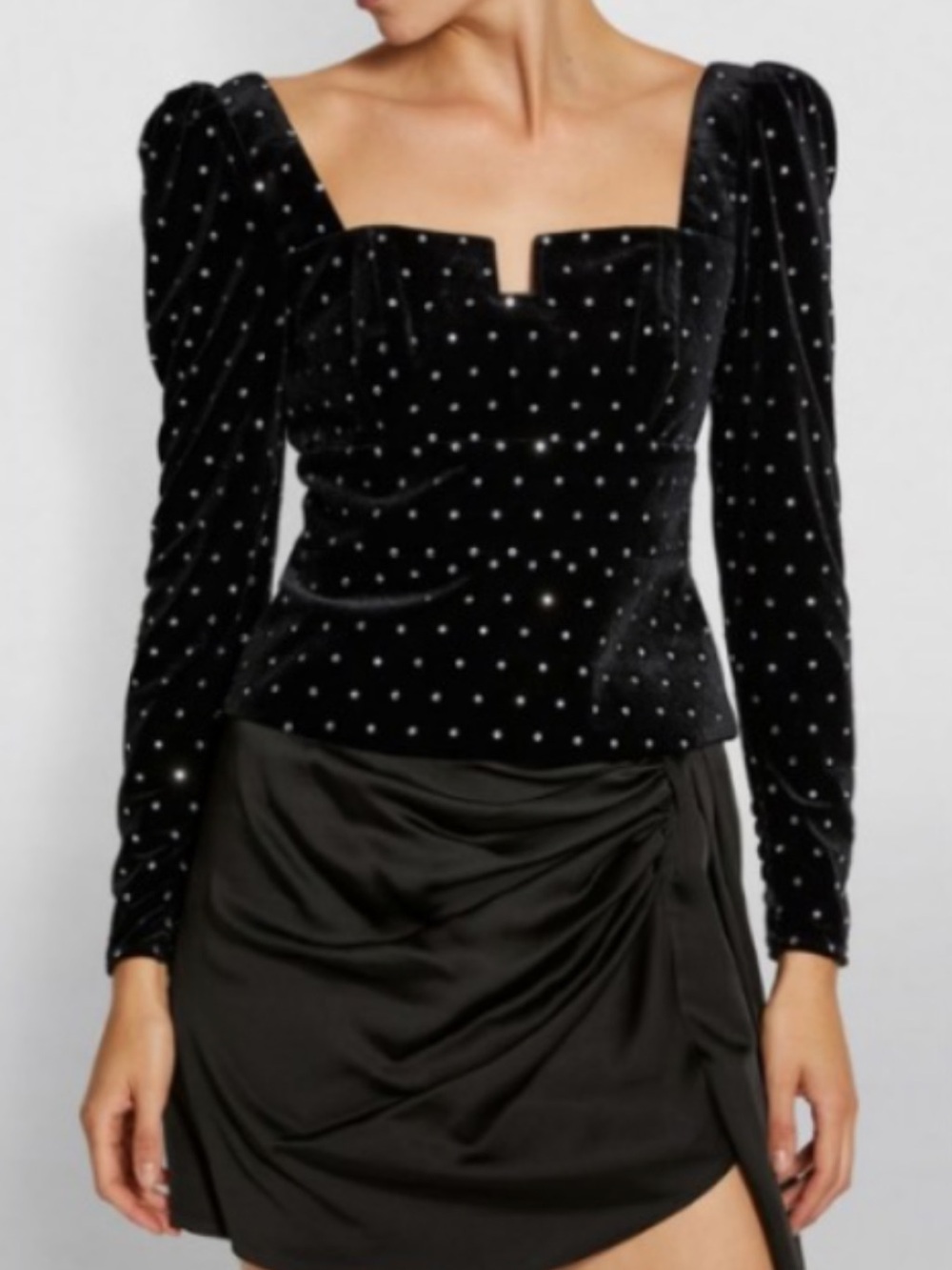 Self-Portrait Velvet Diamante Embellished Peplum Top - Black